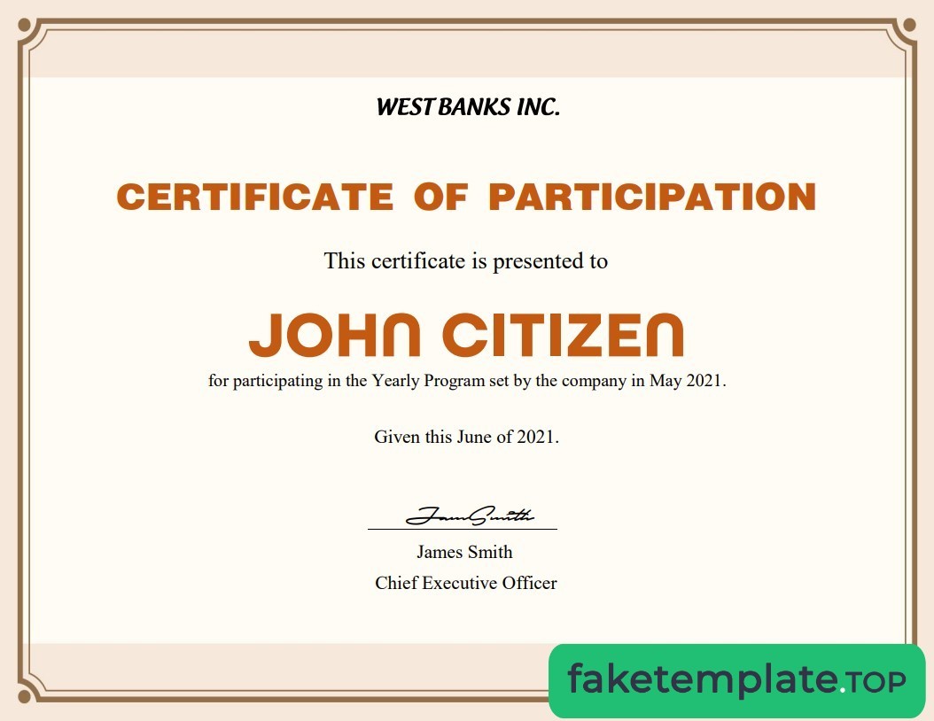 Feature of fake USA Participation cert Version 2